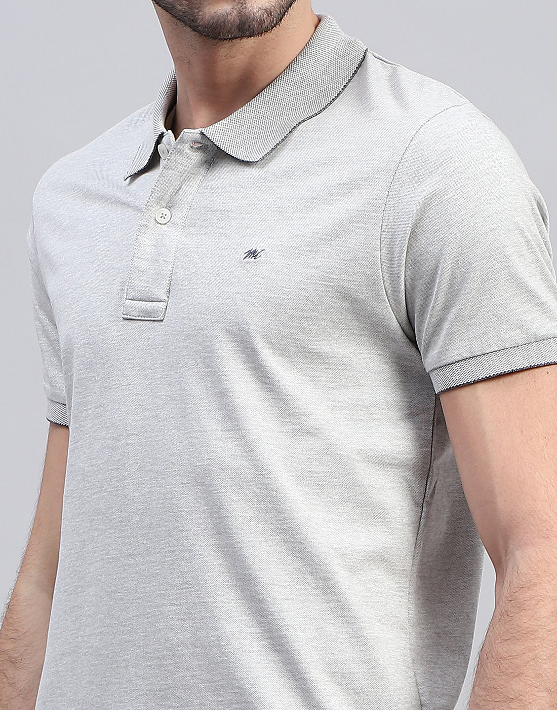 Men Grey Solid Polo Collar Half Sleeve T-Shirt - Image 6
