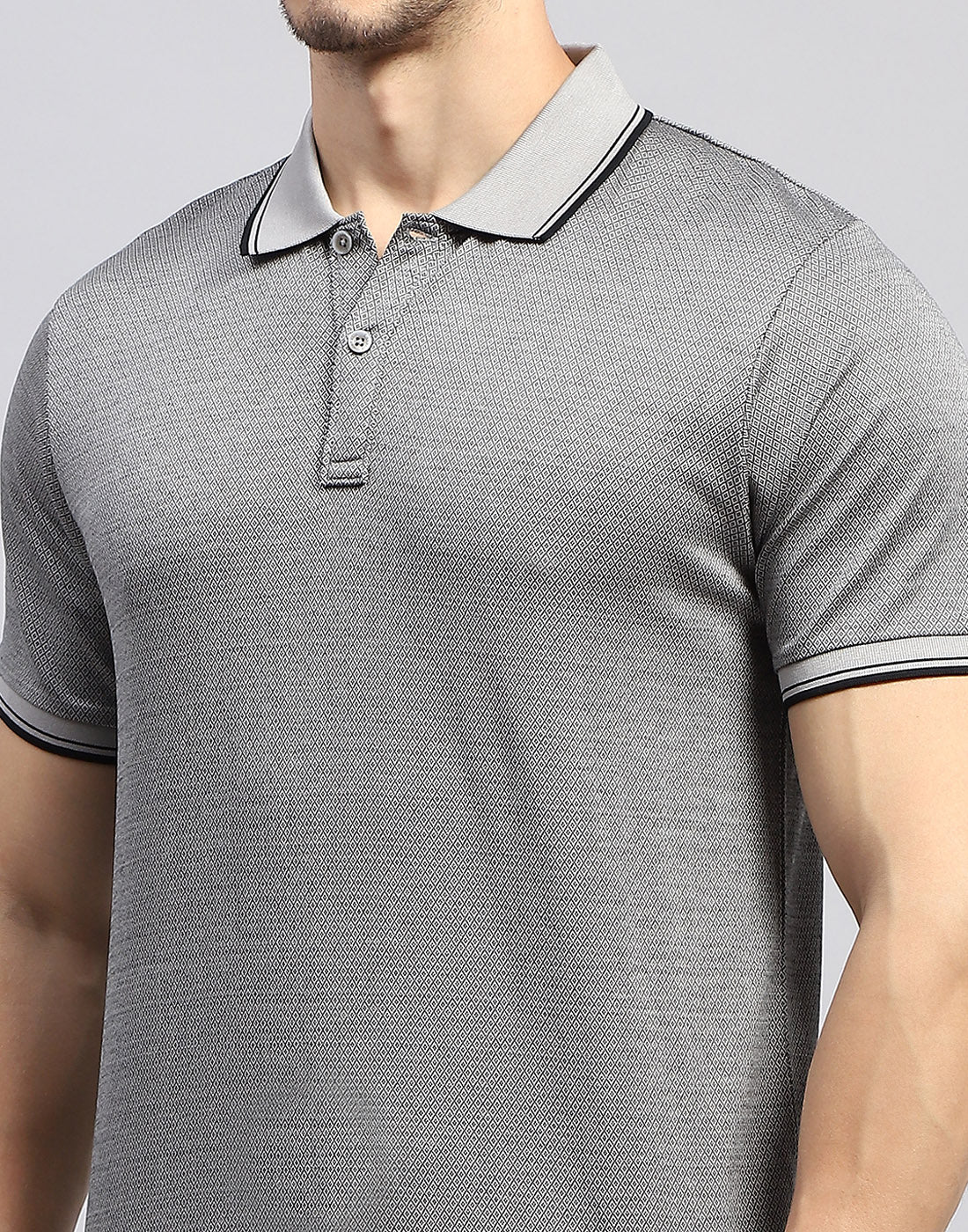 Men Grey Solid Polo Collar Half Sleeve T-Shirt - Image 7