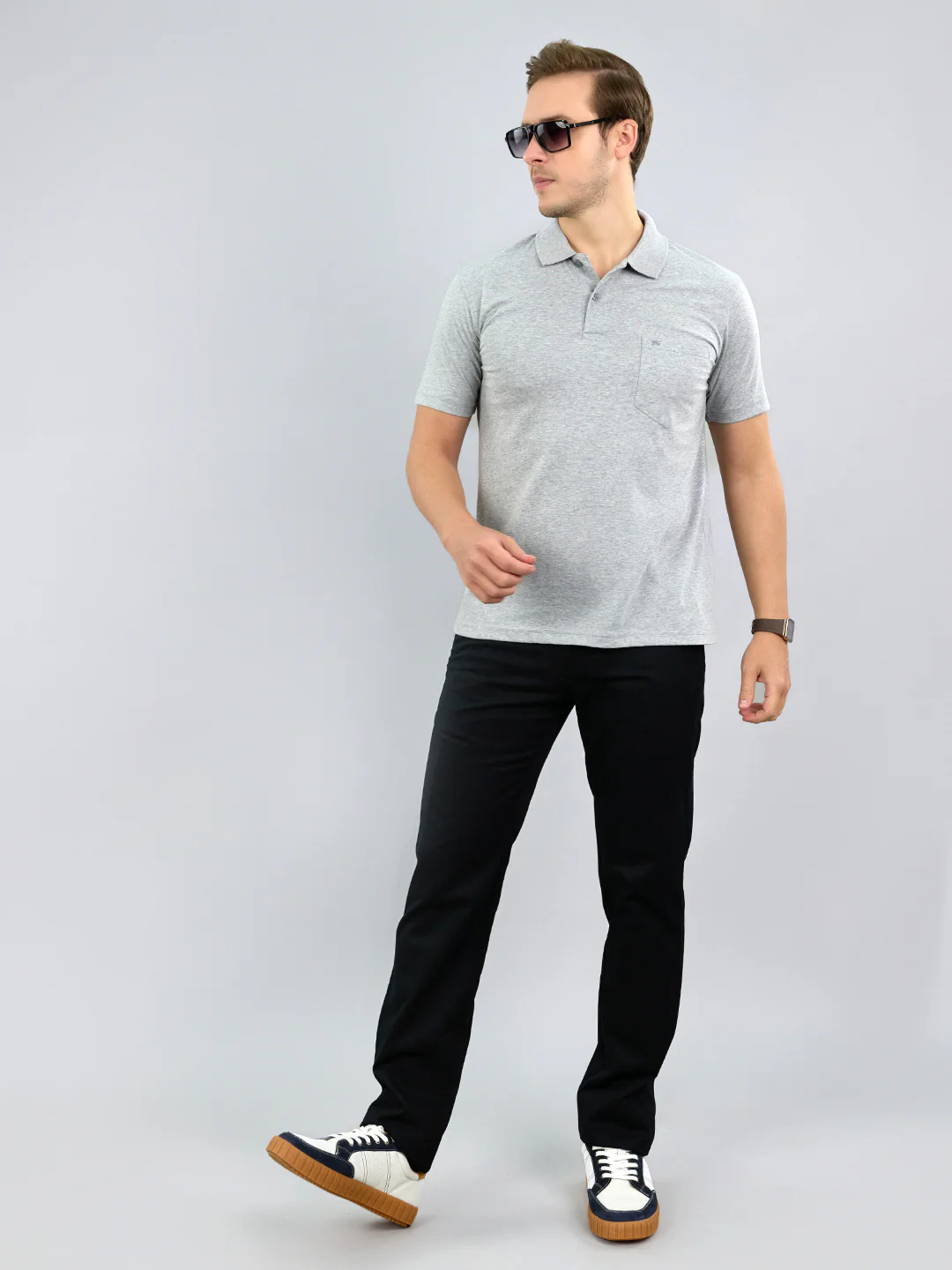 Men Grey Solid Polo Collar Half Sleeve T-Shirt - Image 7