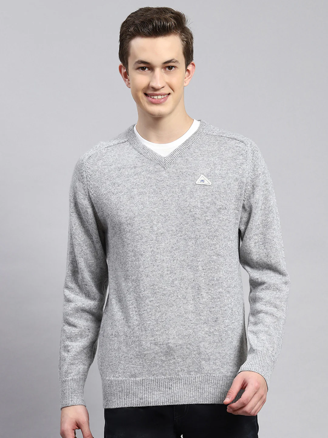 Men Grey Solid Pullover - Image 2