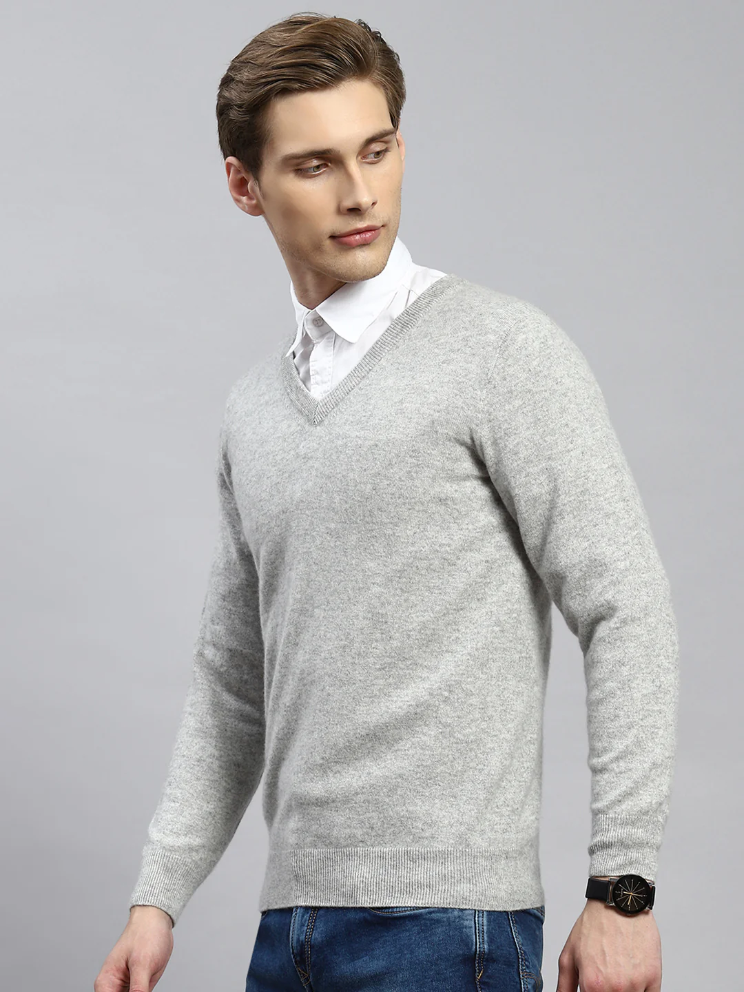 Men Grey Solid Pullover - Image 4