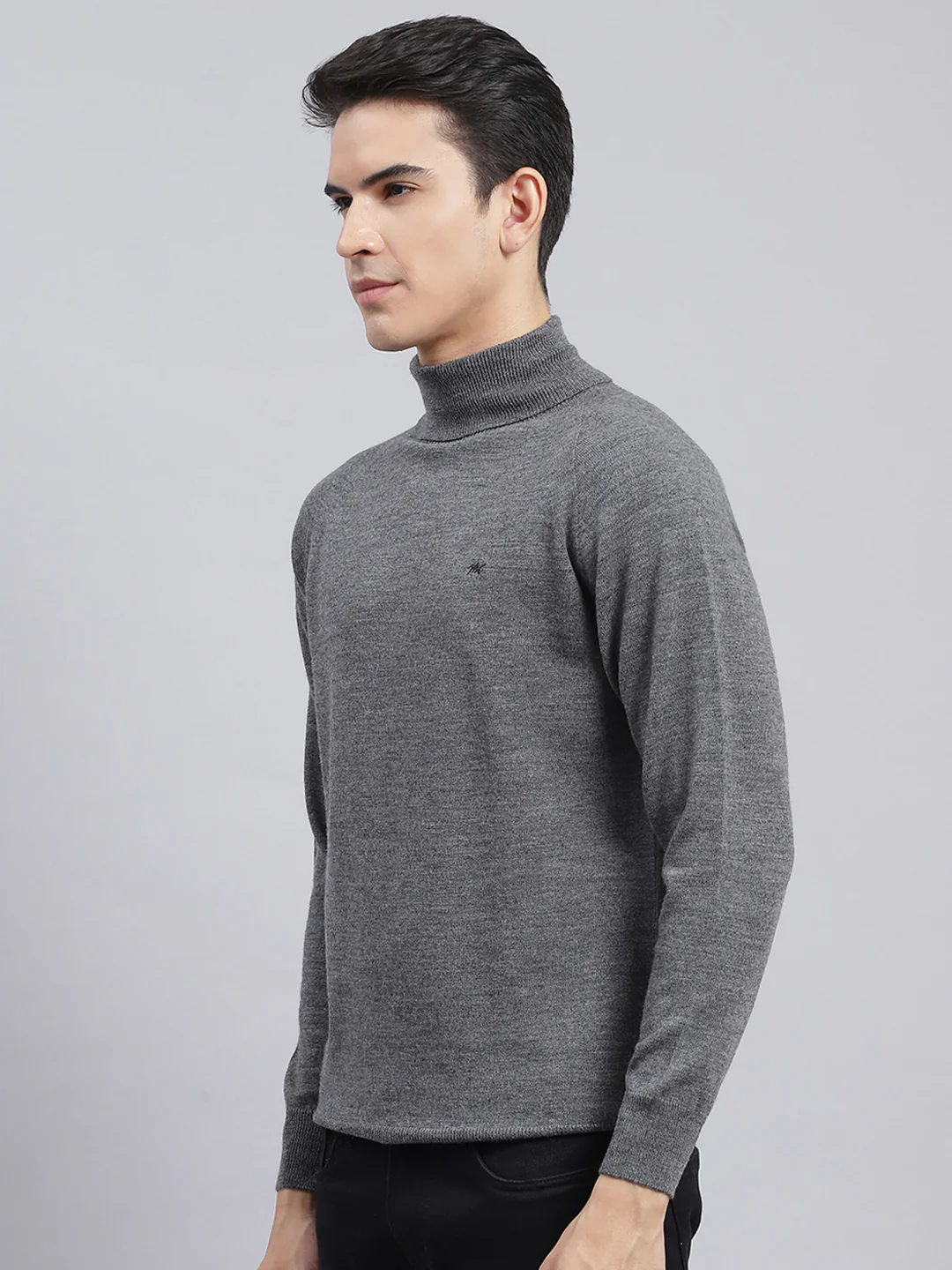 Men Grey Solid Pure wool Pullover - Image 4
