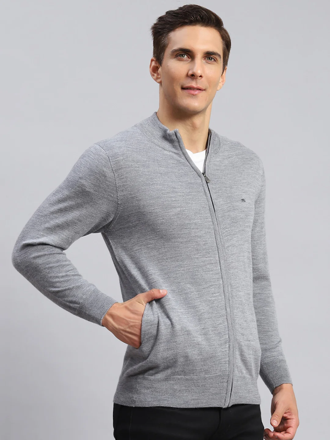 Men Grey Solid Pure wool Pullover - Image 3