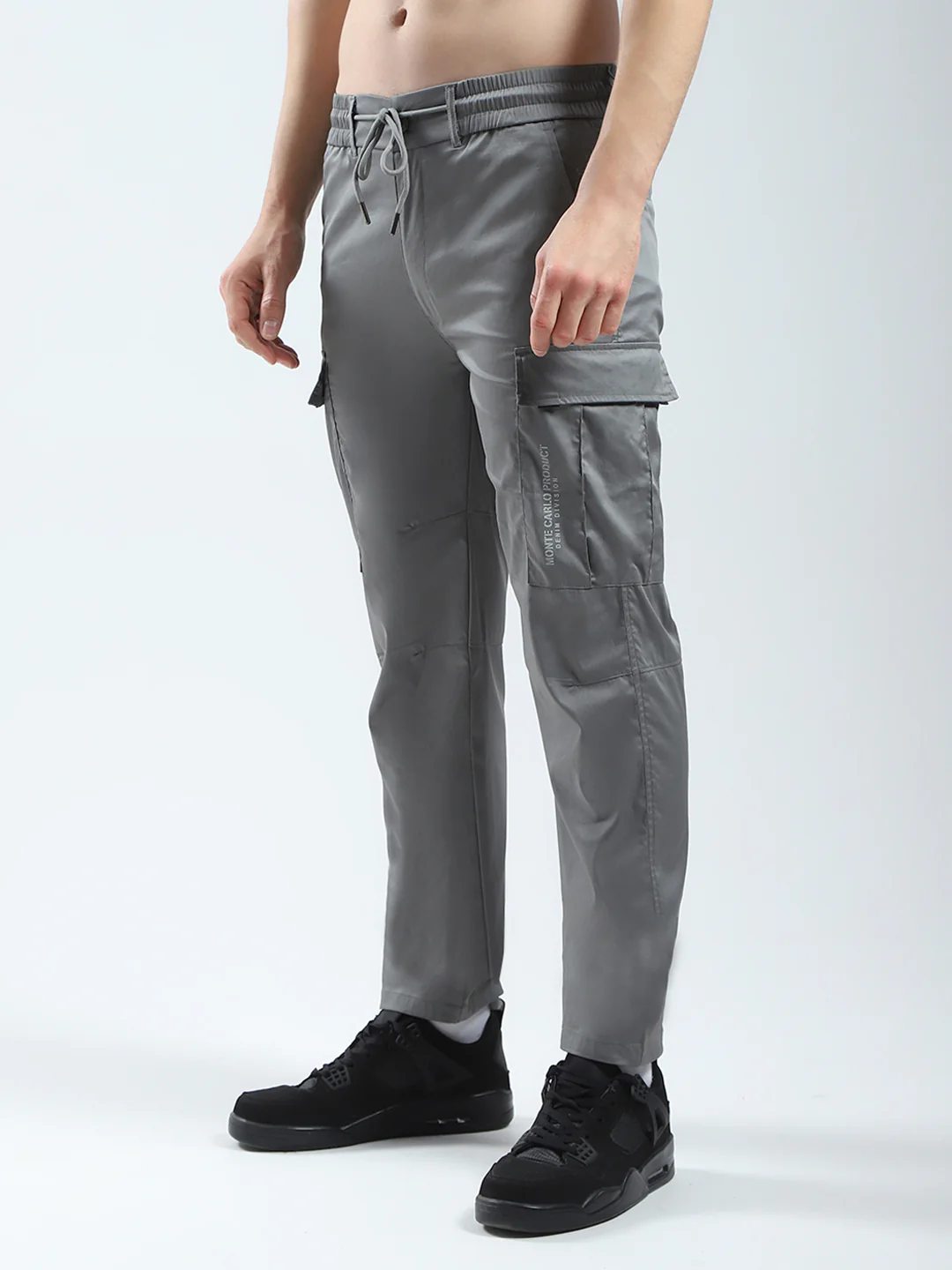 Men Grey Solid Regular Fit Cargo - Image 3