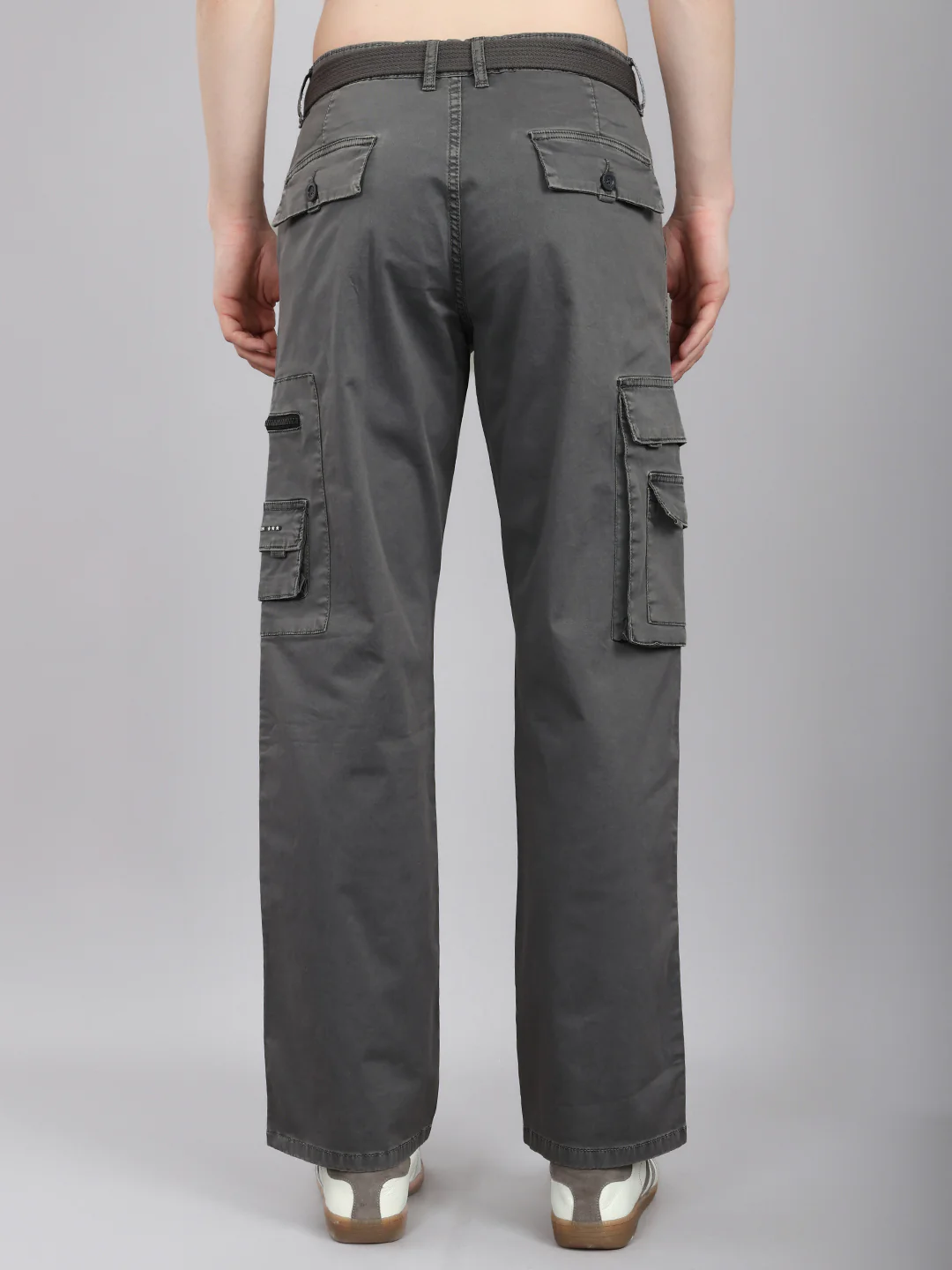 Men Grey Solid Regular Fit Cargo - Image 5