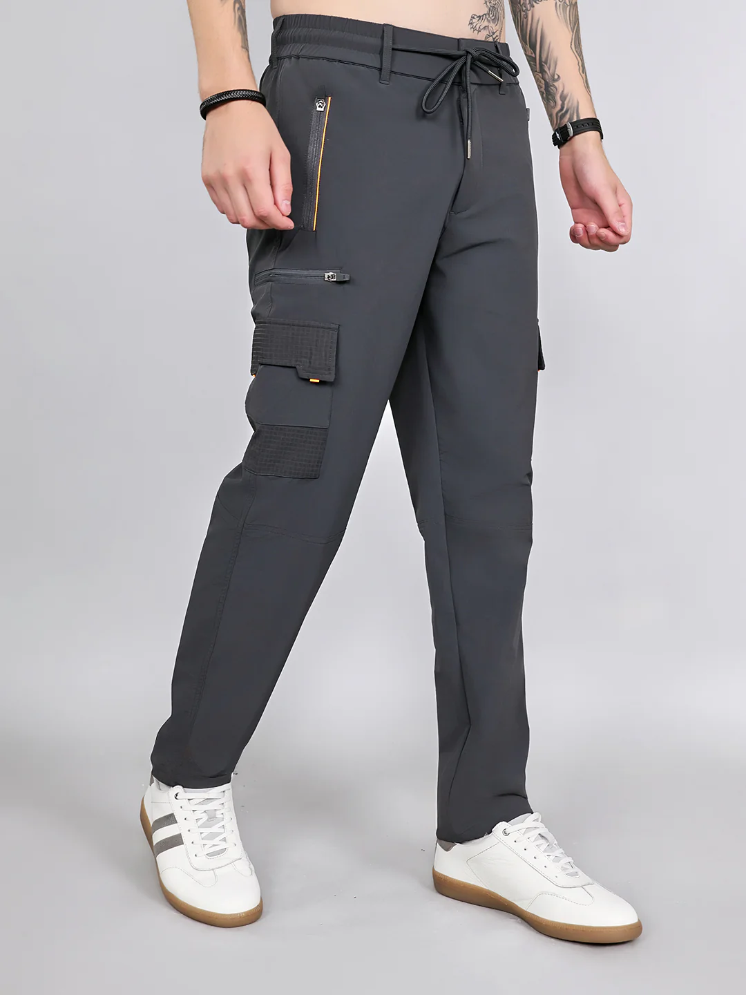 Men Grey Solid Regular Fit Cargo - Image 3