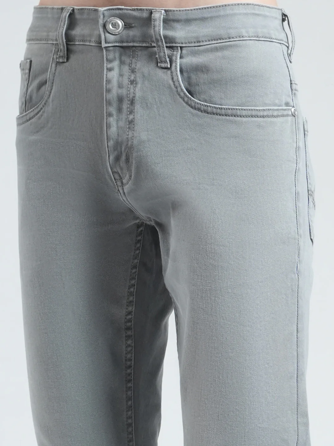 Men Grey Solid Skinny Fit Denim - Image 6