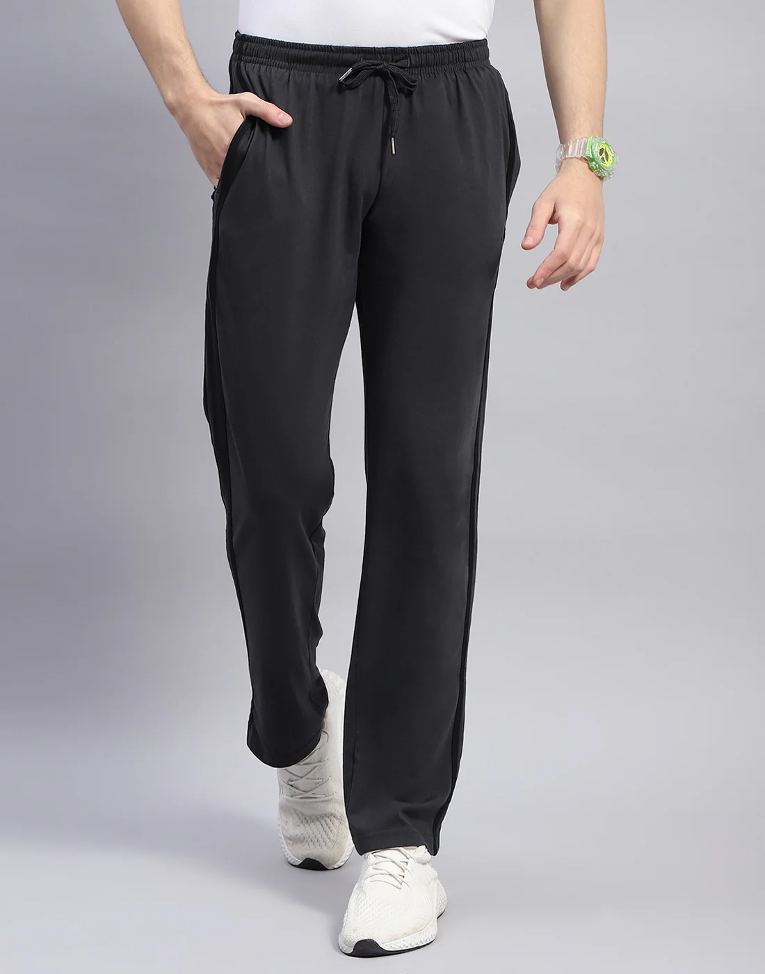 Men Grey Solid Regular Fit Lower - Image 2