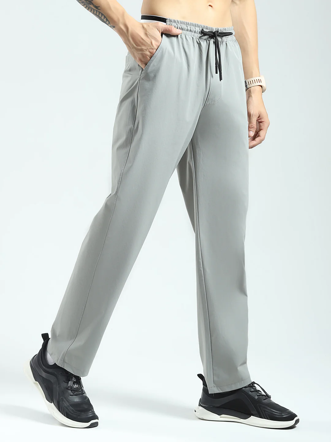 Rock.it Men Grey Solid Regular Fit Lower - Image 4
