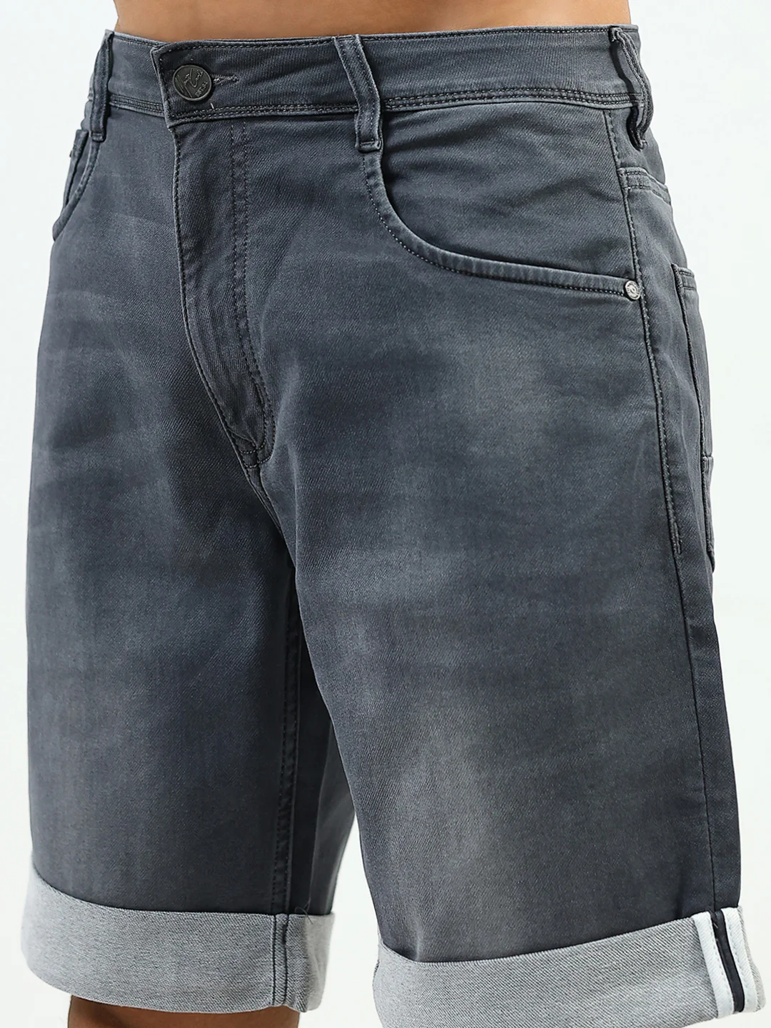 Men Grey Solid Regular Fit Shorts - Image 6