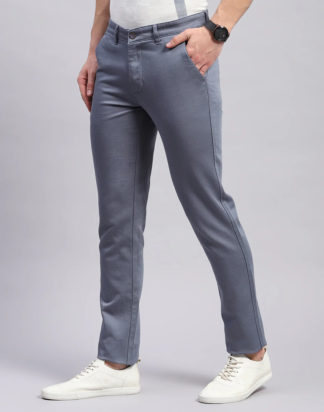 Men Grey Solid Regular Fit Trouser - Image 3