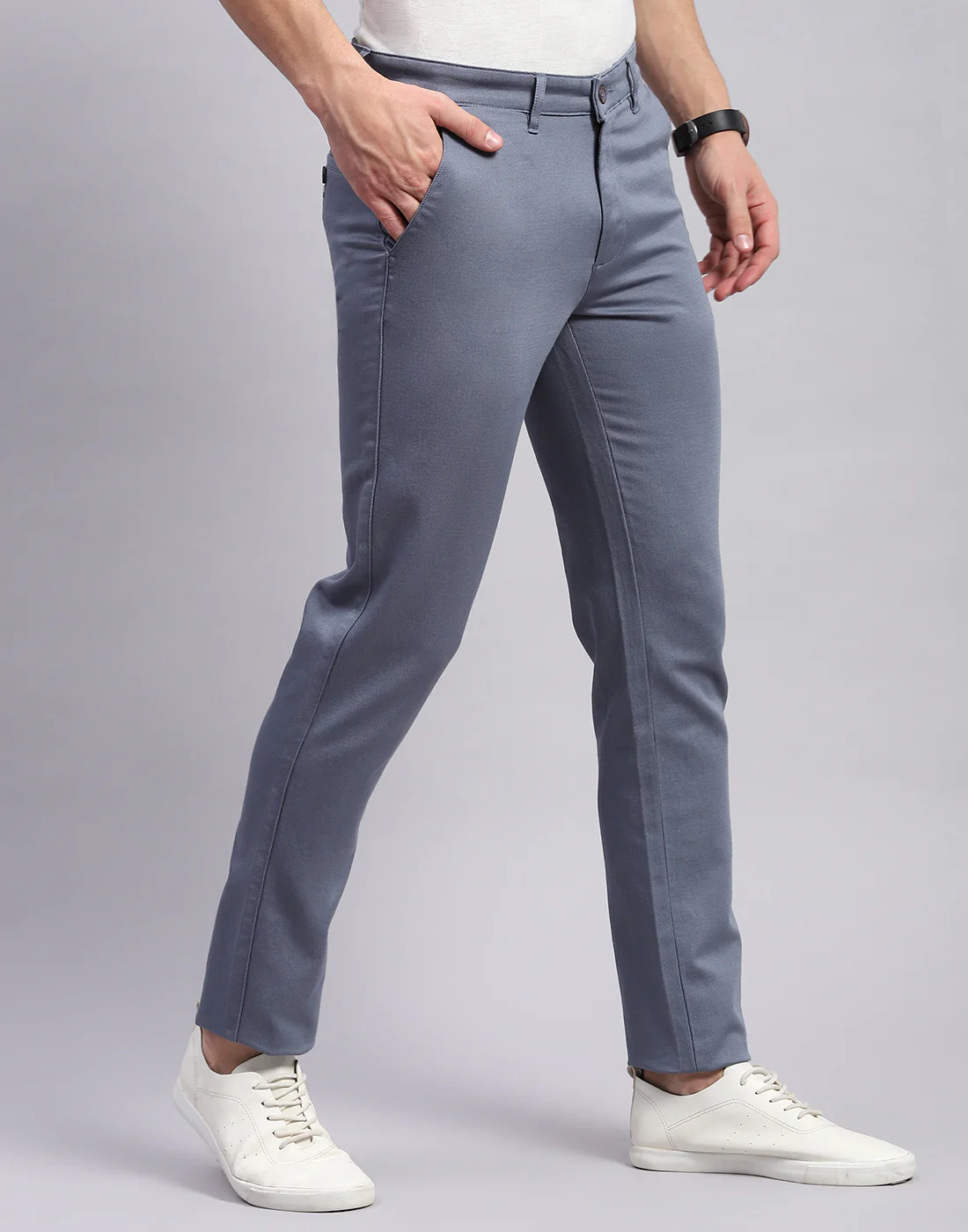 Men Grey Solid Regular Fit Trouser - Image 4