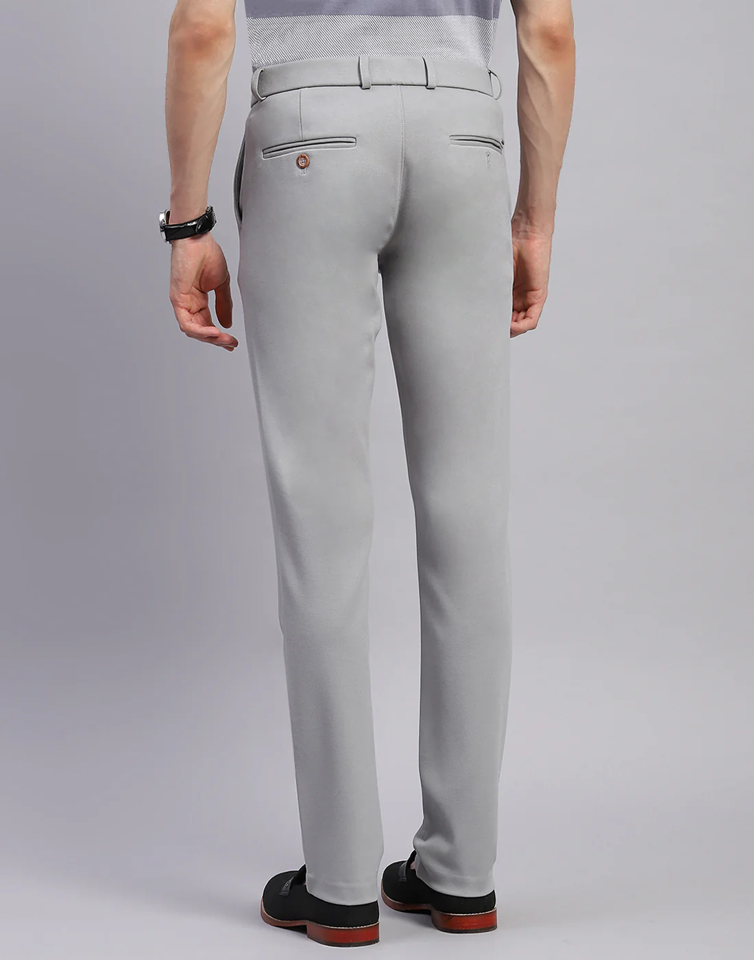 Men Grey Solid Regular Fit Trouser - Image 5
