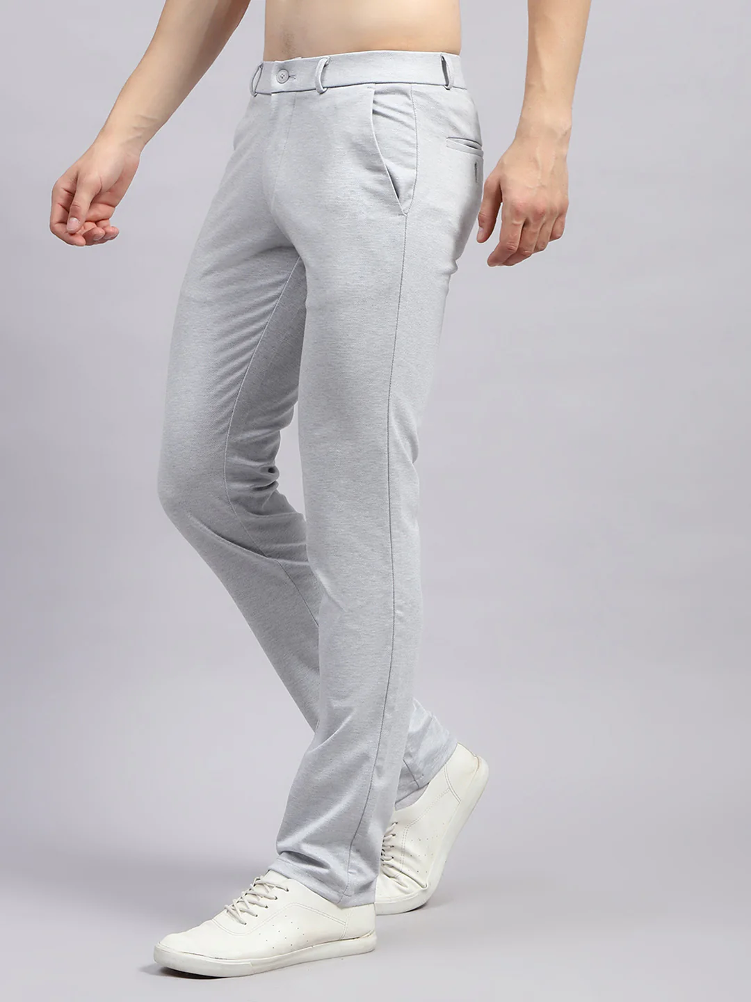 Men Grey Solid Regular Fit Trouser - Image 3