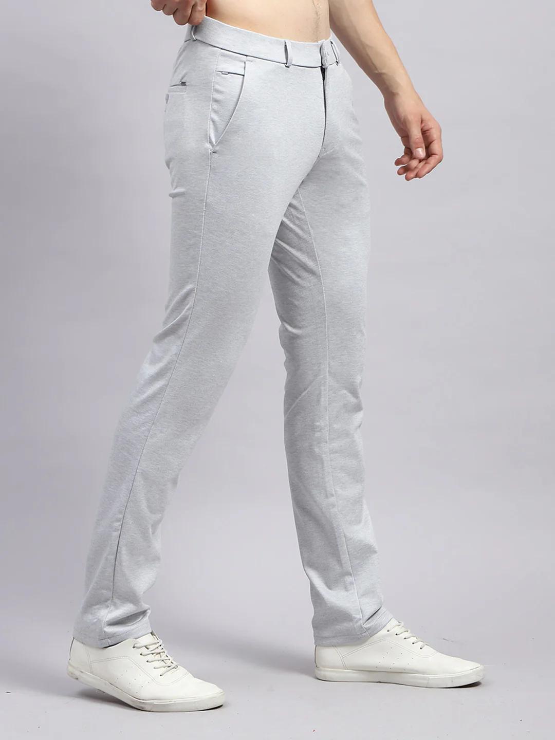 Men Grey Solid Regular Fit Trouser - Image 4