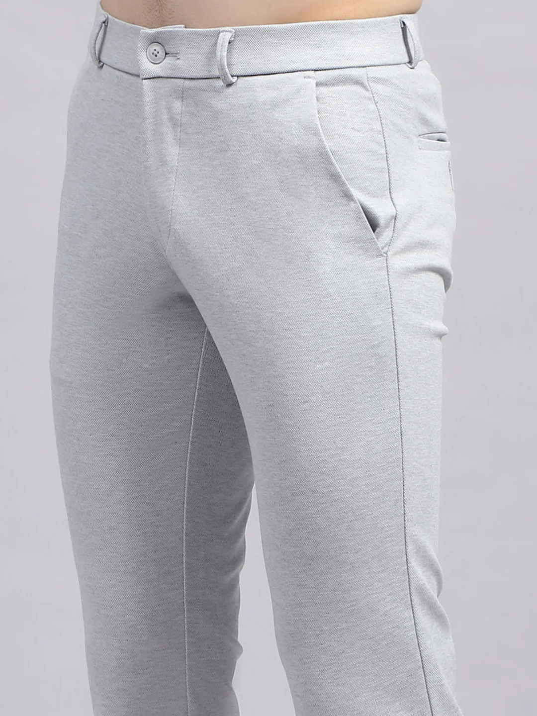 Men Grey Solid Regular Fit Trouser - Image 6
