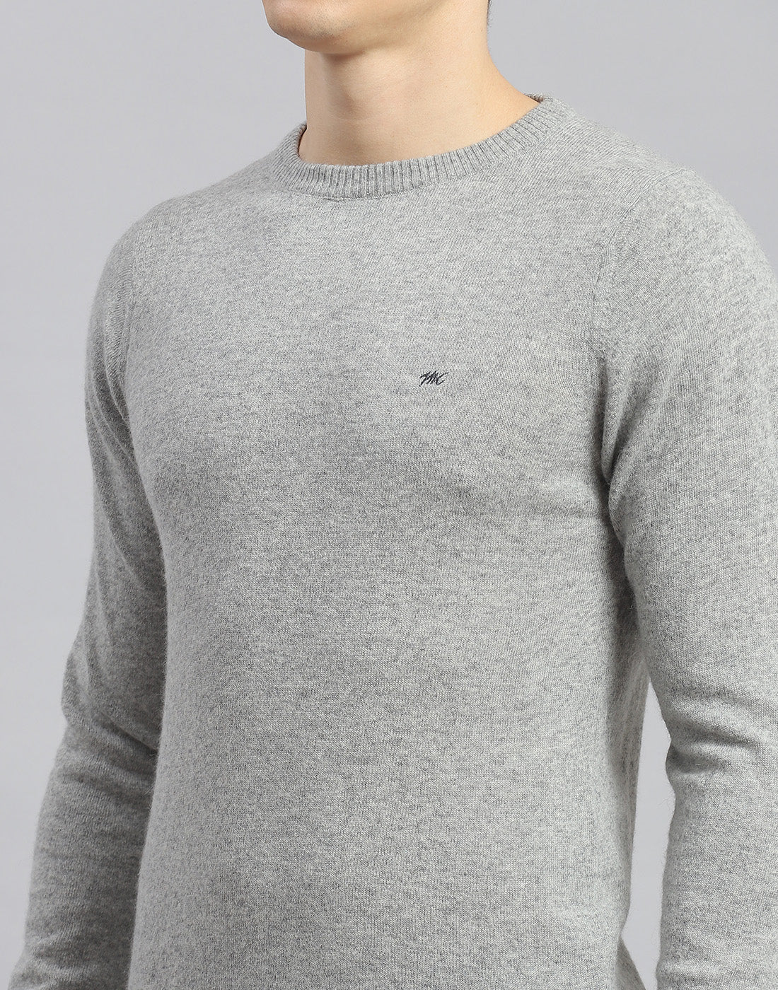 Men Grey Solid Round Neck Full Sleeve Pullover - Image 6