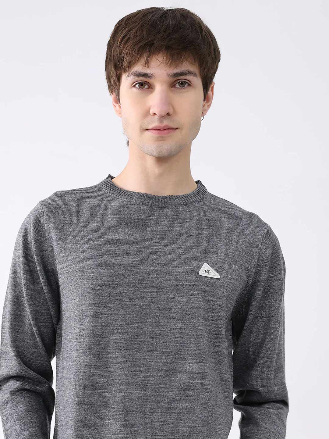 Men Grey Solid Round Neck Full Sleeve Pullover - Image 7