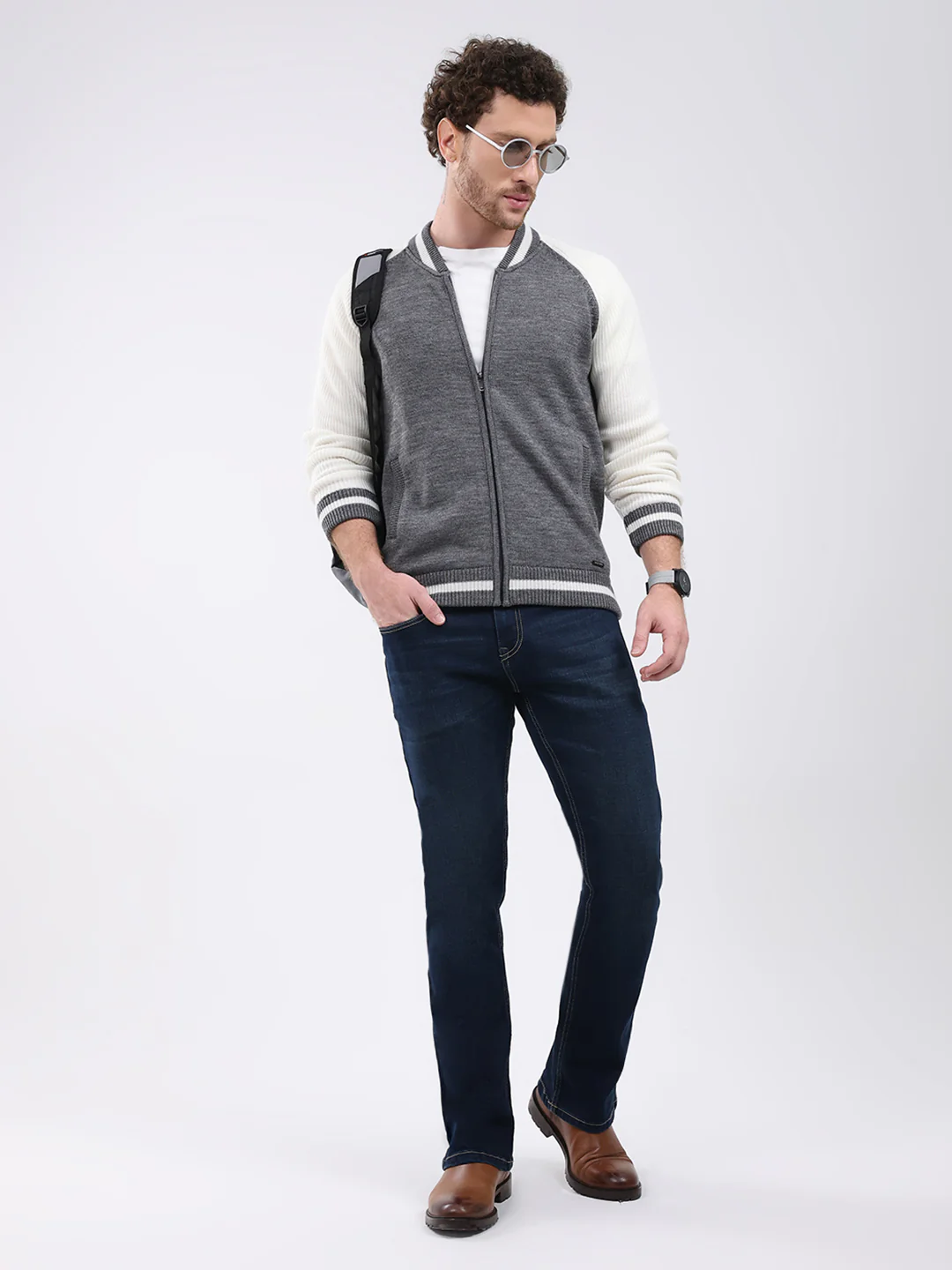 Men Grey Solid Round Neck Full Sleeve Pullover - Image 2