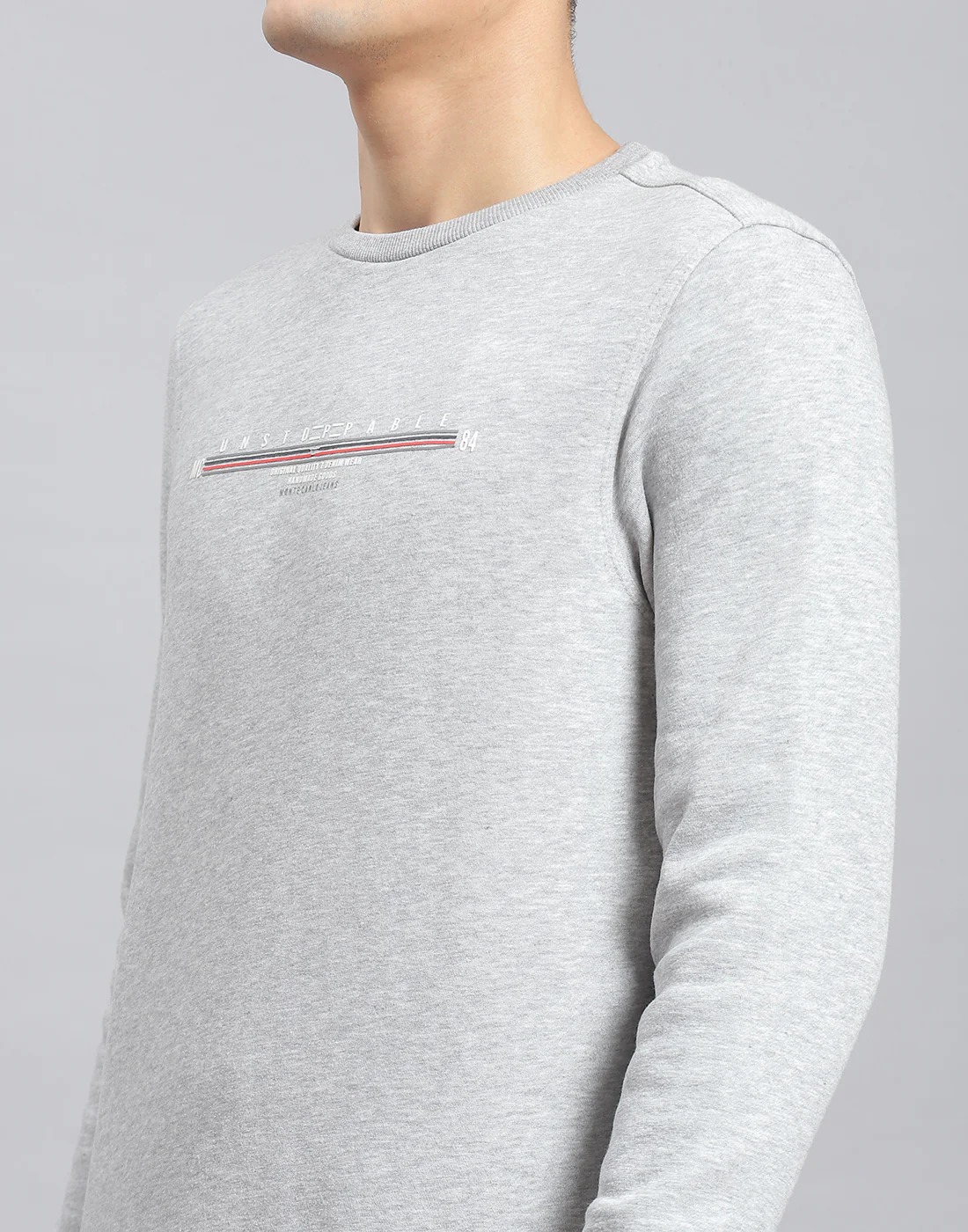 Men Grey Solid Round Neck Full Sleeve Sweatshirt - Image 6