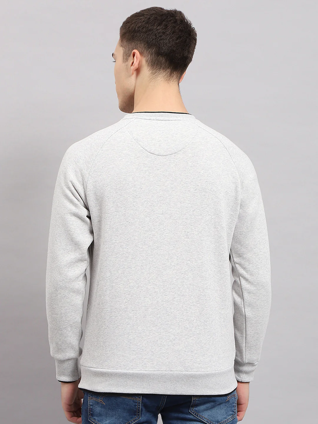 Men Grey Solid Round Neck Full Sleeve Sweatshirt - Image 5