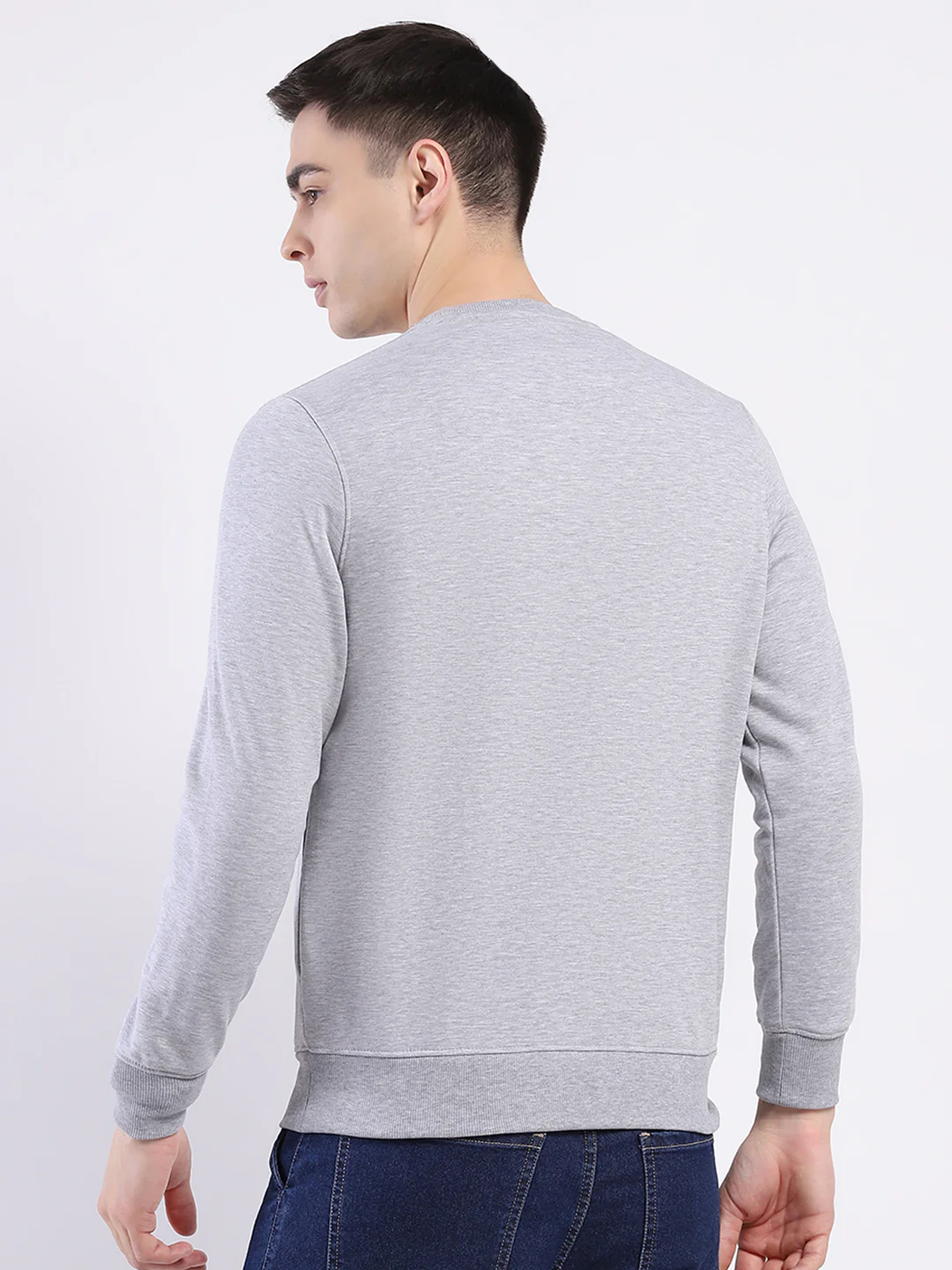 Men Grey Solid Round Neck Full Sleeve Sweatshirt - Image 5