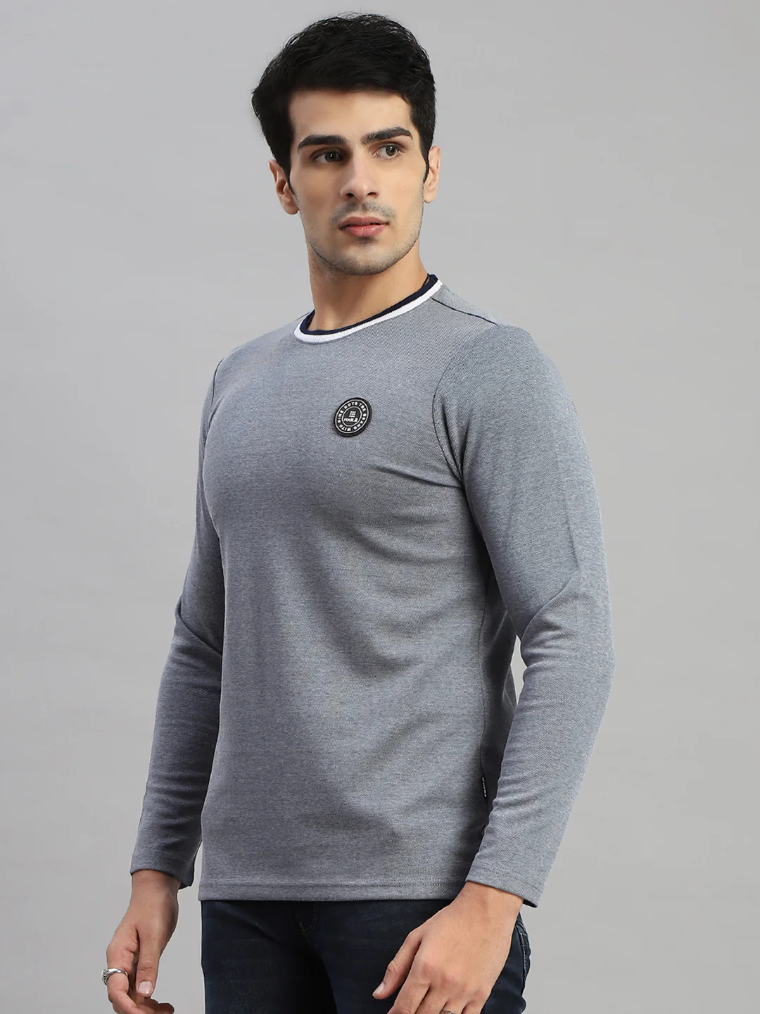 Rock.it Men Grey Solid Round Neck Full Sleeve T-Shirt - Image 3