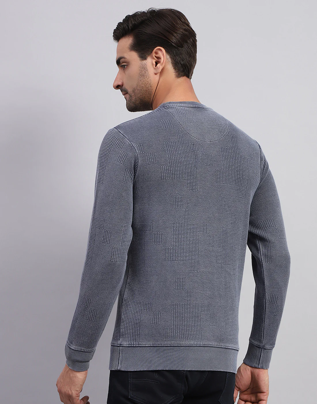 Men Grey Solid Round Neck Full Sleeve Winter T-Shirt - Image 5