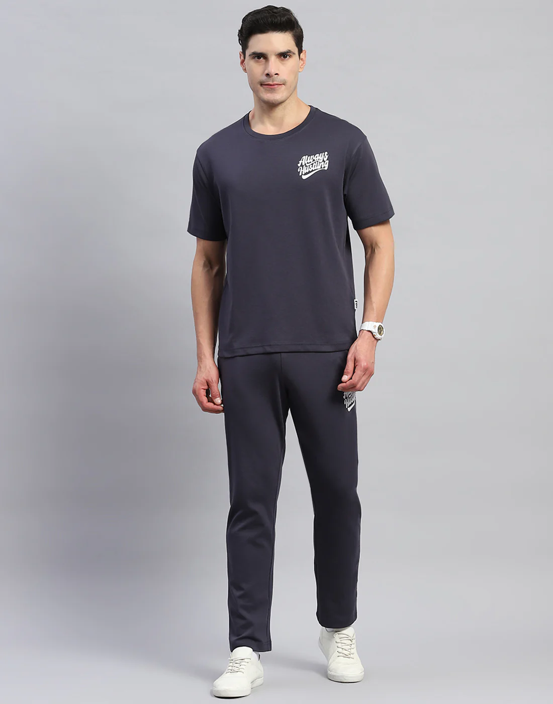 Rock.it Men Grey Solid Round Neck Half Sleeve Lower Set - Image 2