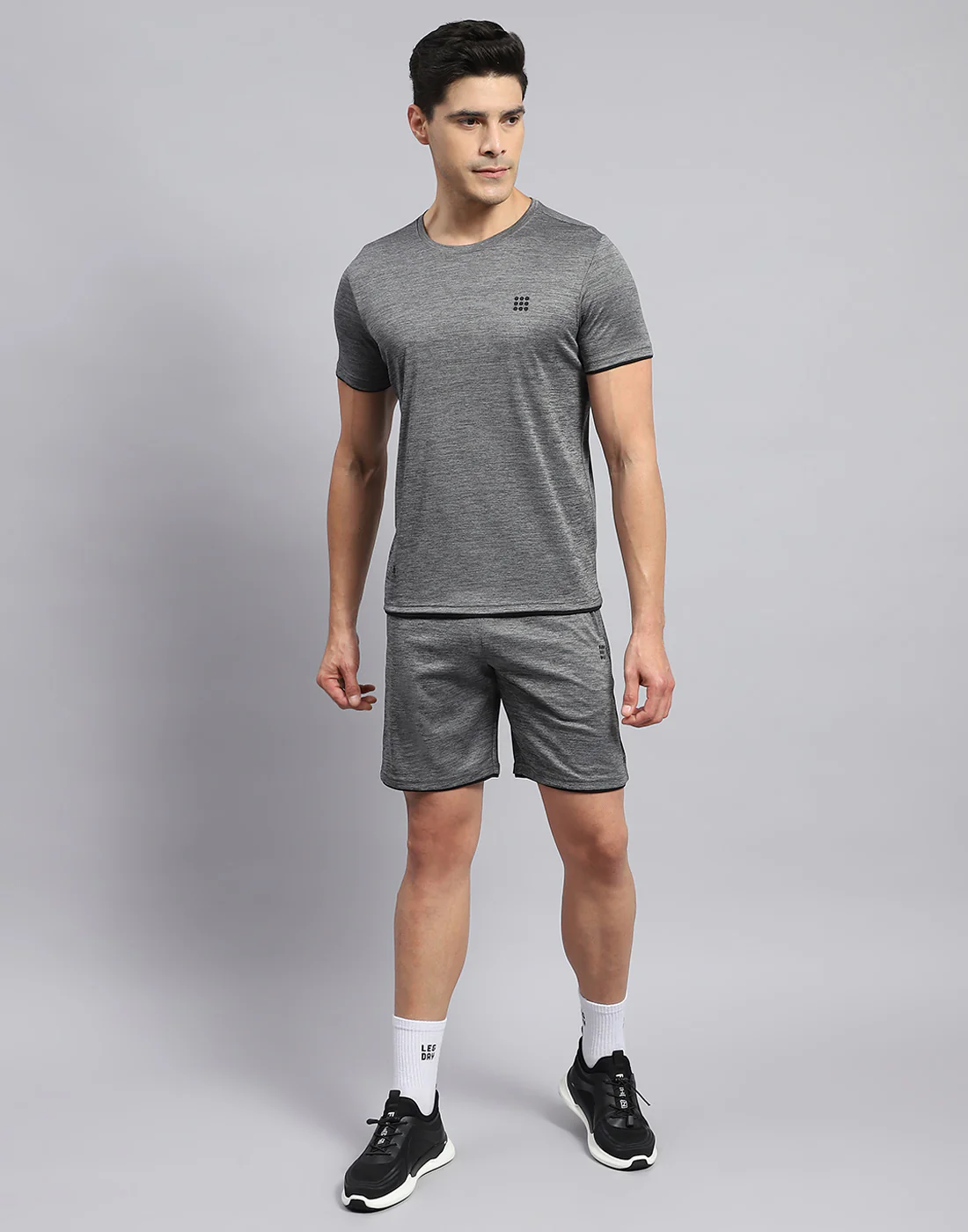 Rock.it Men Grey Solid Round Neck Half Sleeve Short - Image 2