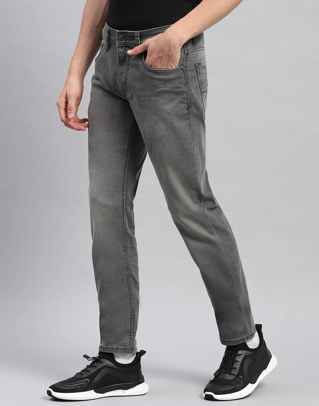 Men Grey Solid Skinny Fit Denim - Image 3