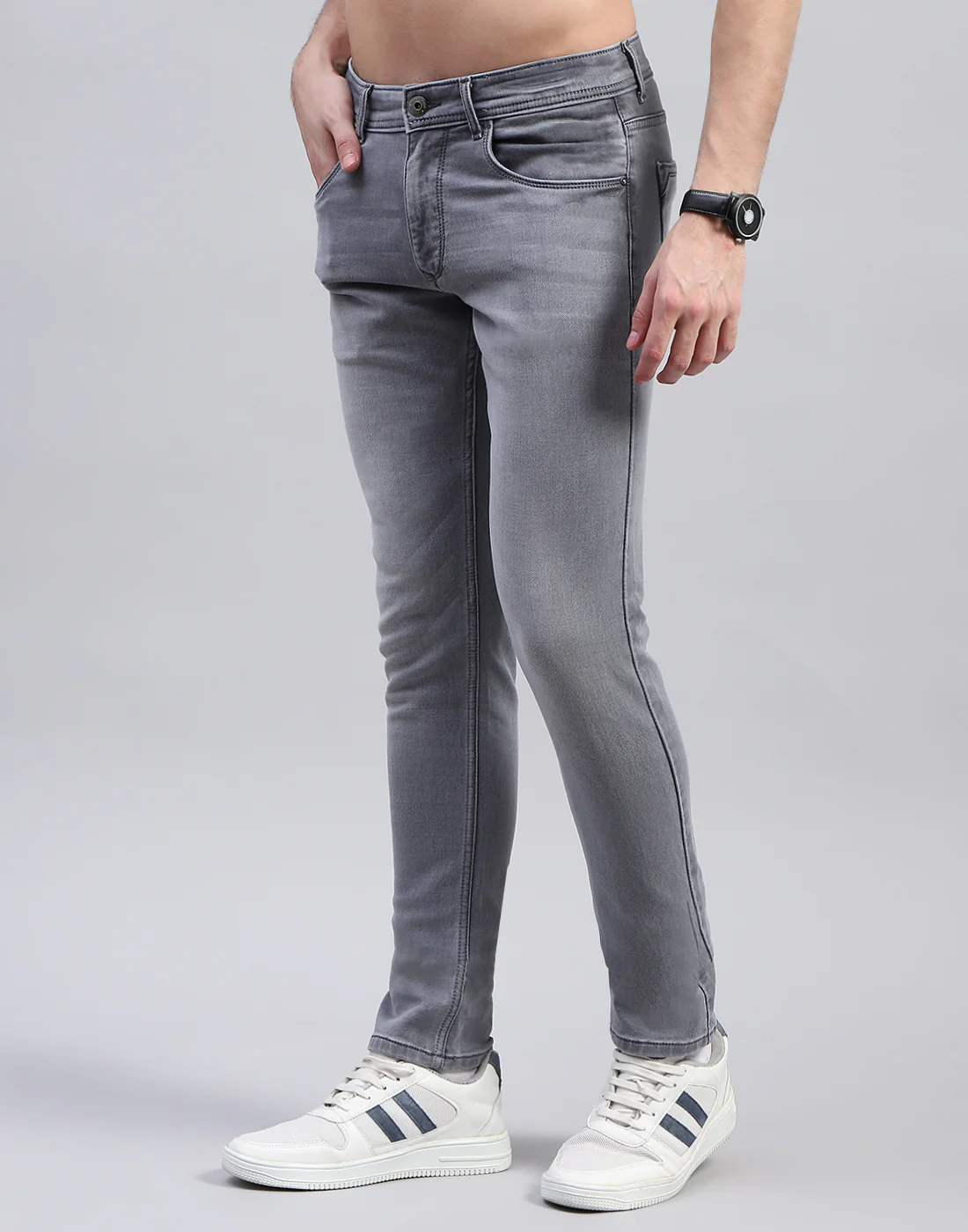 Men Grey Solid Skinny Fit Denim - Image 3