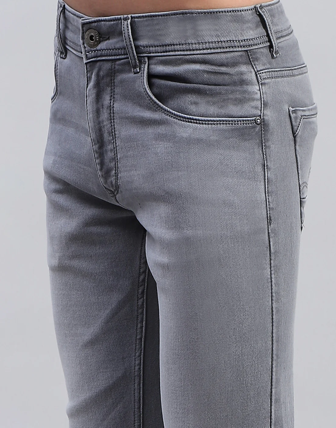 Men Grey Solid Skinny Fit Denim - Image 6