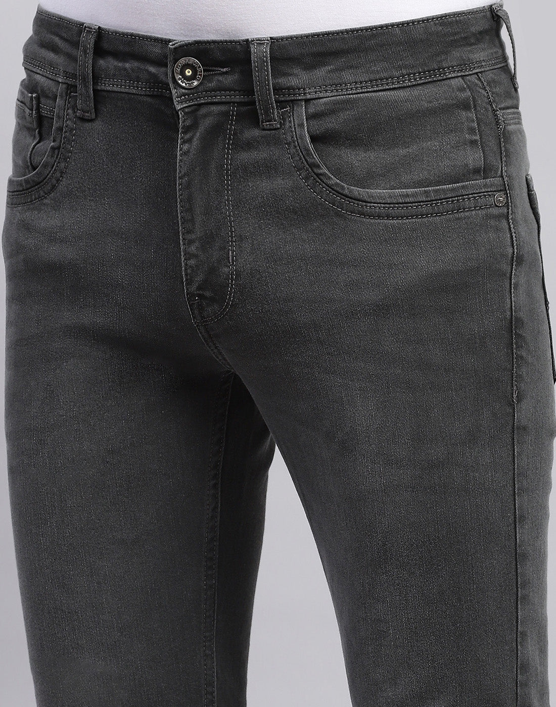 Men Grey Solid Skinny Fit Denim - Image 6