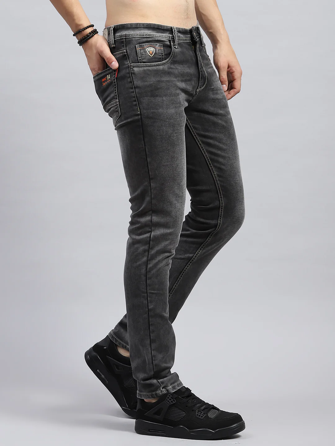 Men Grey Solid Skinny Fit Denim - Image 4