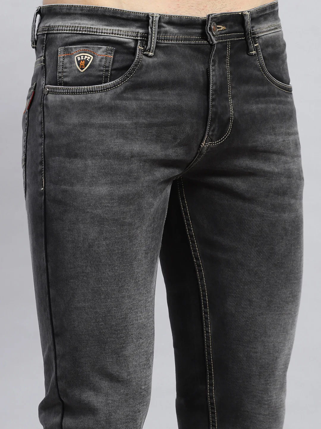Men Grey Solid Skinny Fit Denim - Image 6
