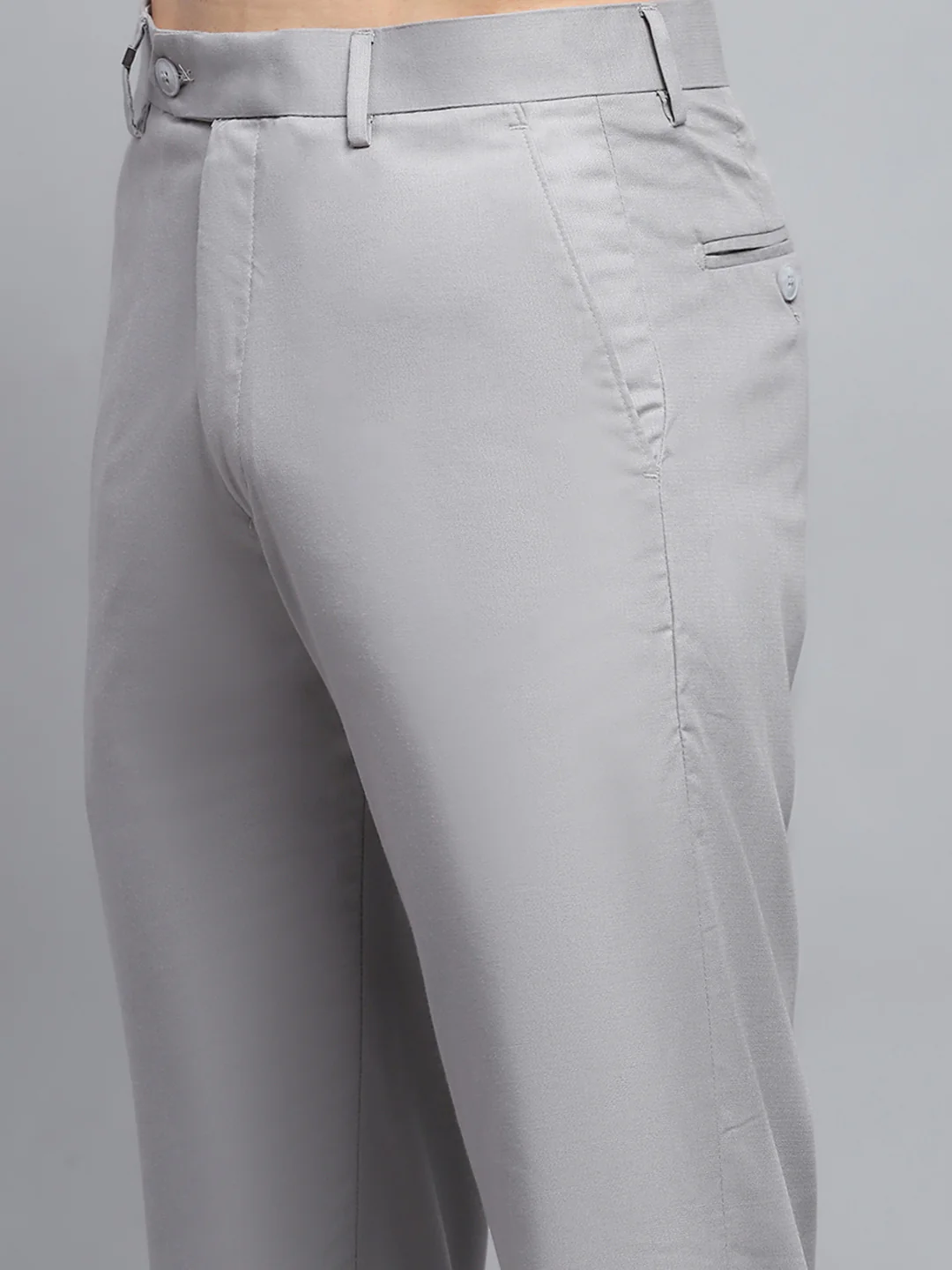 Men Grey Solid Smart Fit Trouser - Image 6