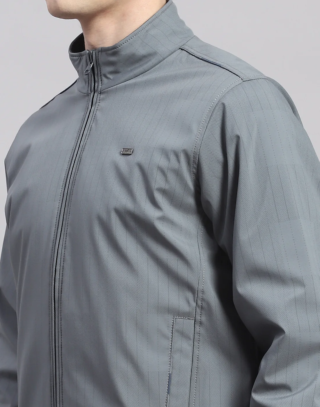 Men Grey Solid Stand Collar Full Sleeve Jacket - Image 8
