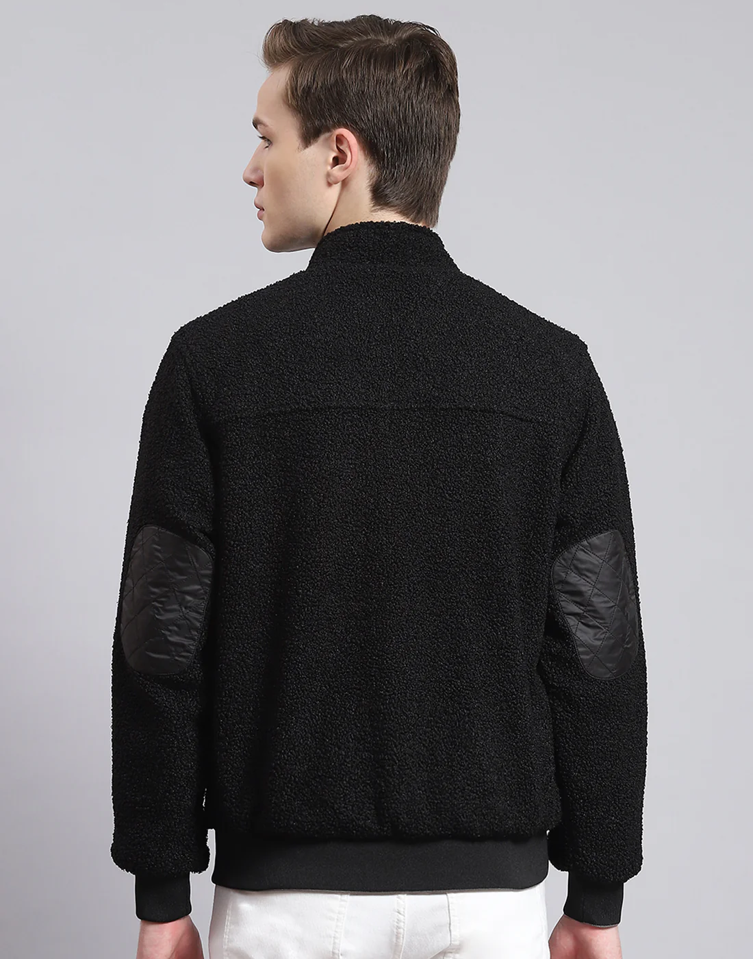 Men Grey Solid Stand Collar Full Sleeve Jacket - Image 7