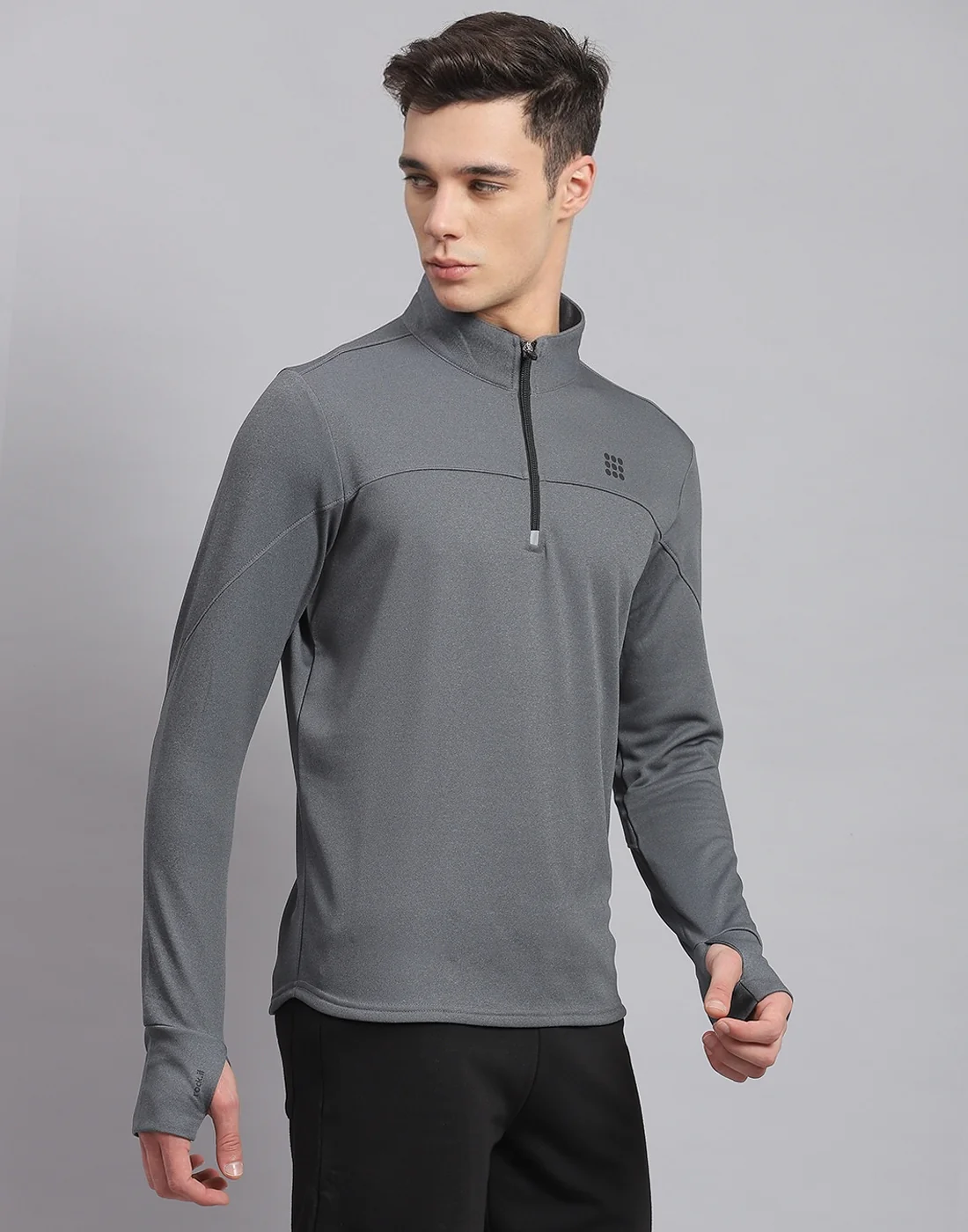 Rock.it Men Grey Solid Stand Collar Full Sleeve Sweatshirt - Image 4