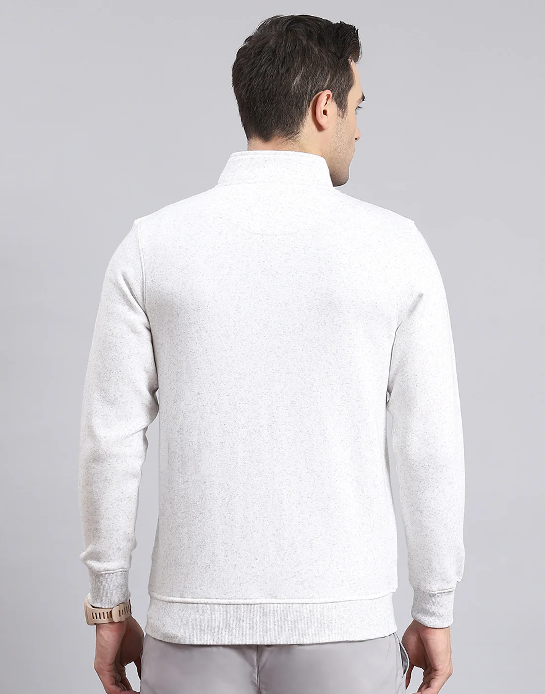 Men Grey Solid Stand Collar Full Sleeve Sweatshirt - Image 6