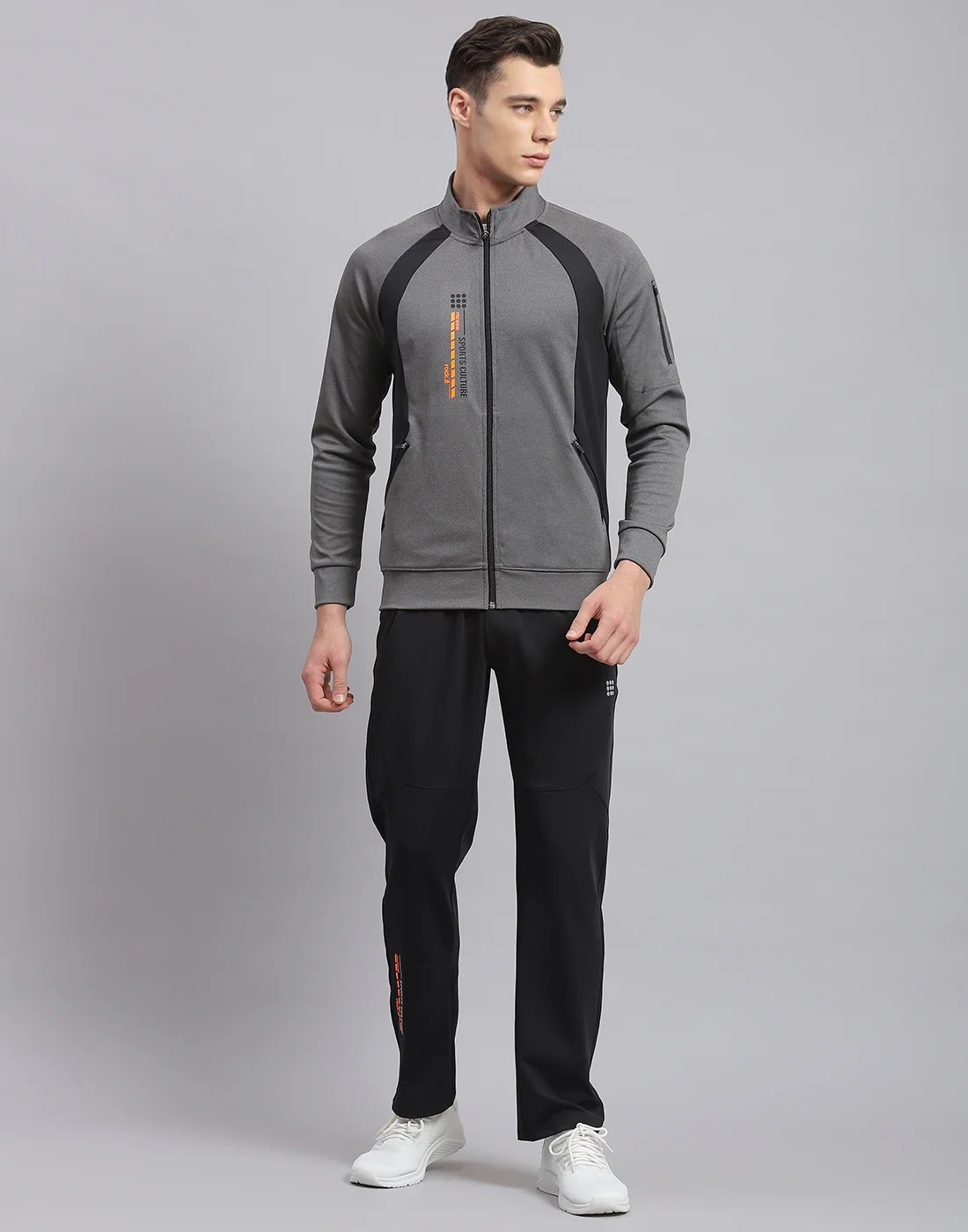 Rock.it Men Grey Solid Stand Collar Full Sleeve Tracksuit - Image 2
