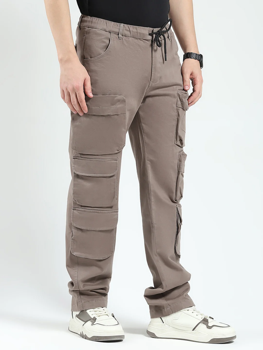 Rock.it Men Grey Solid Straight Fit Cargo - Image 4