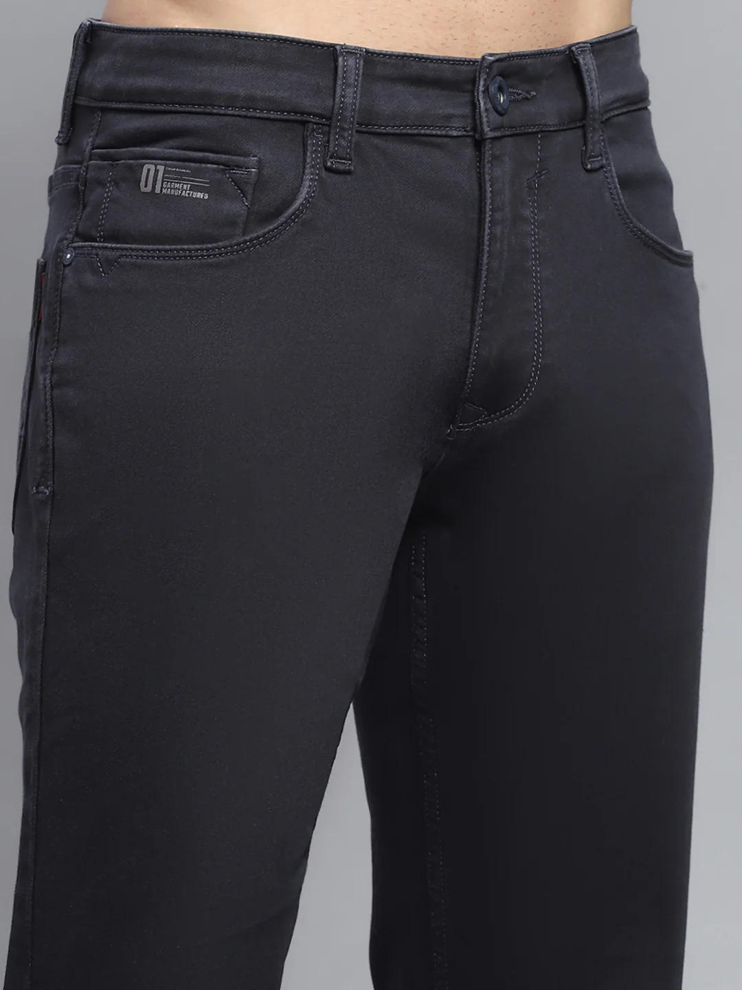 Men Grey Solid Straight Fit Denim - Image 6