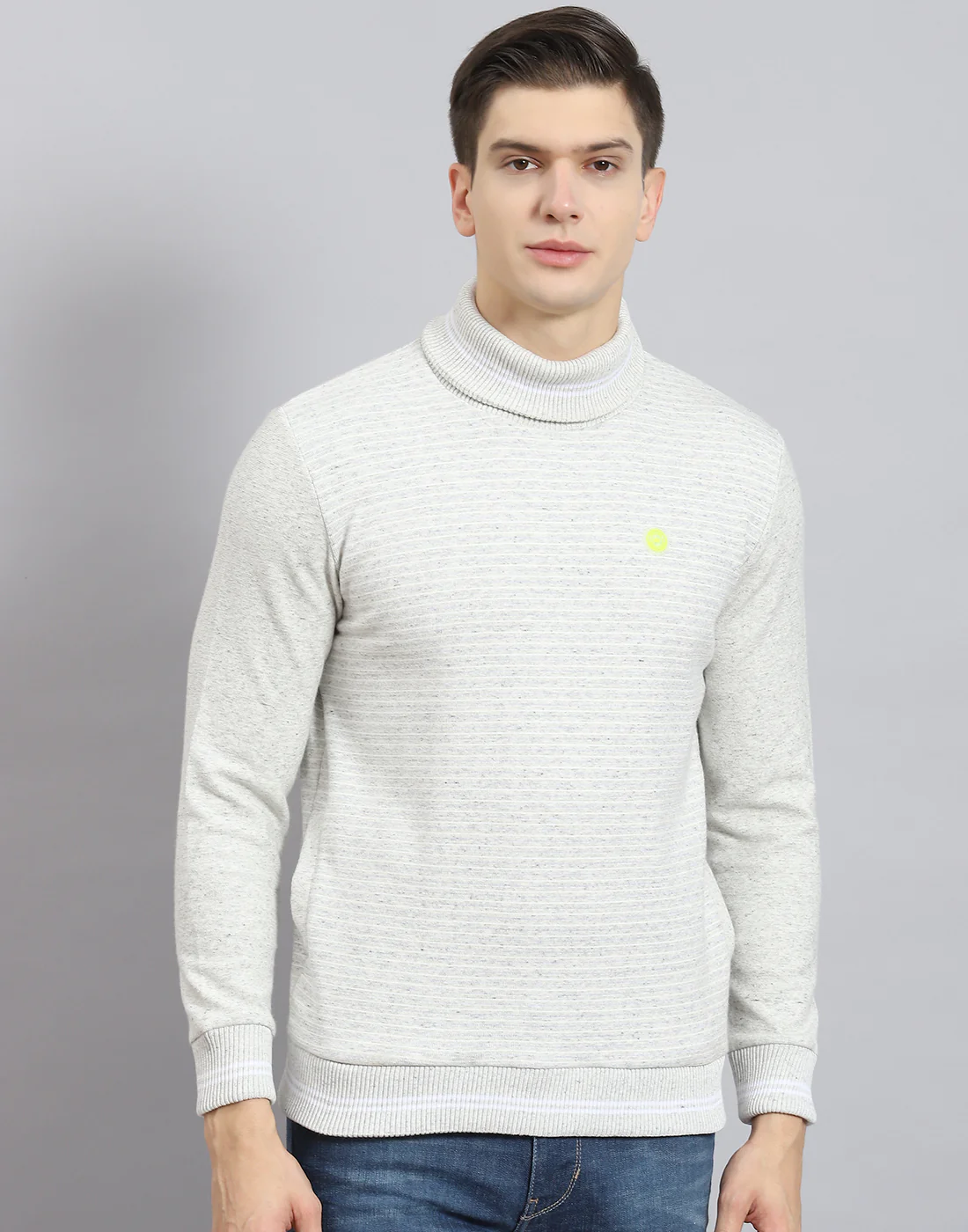 Men Grey Solid T Neck Full Sleeve Sweatshirt - Image 3