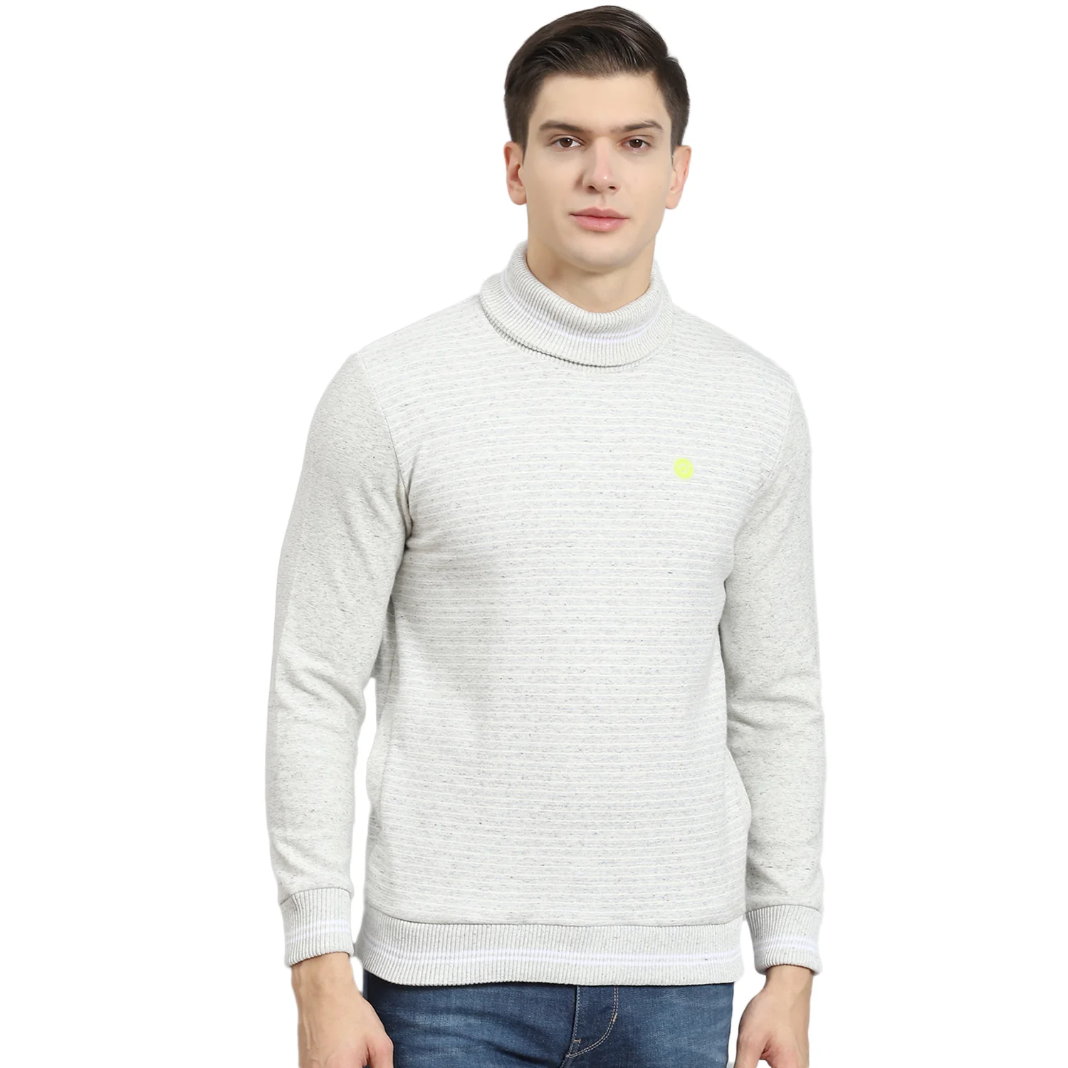 Men Grey Solid T Neck Full Sleeve Sweatshirt - Image 5
