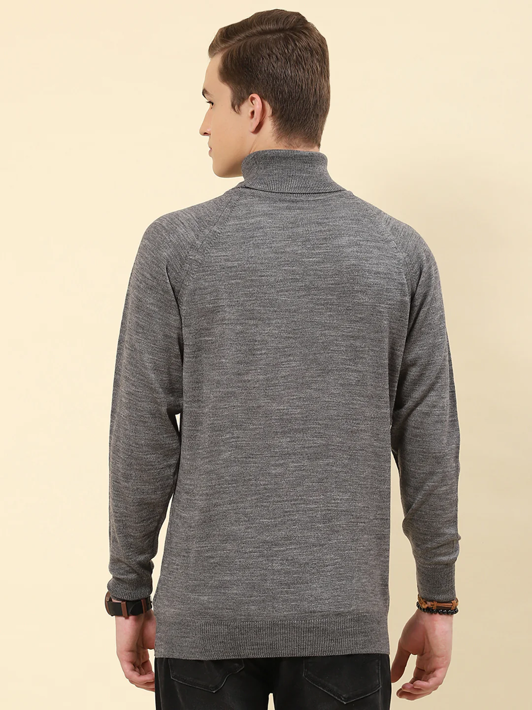 Men Grey Solid Turtle Neck Full Sleeve Pullover - Image 5