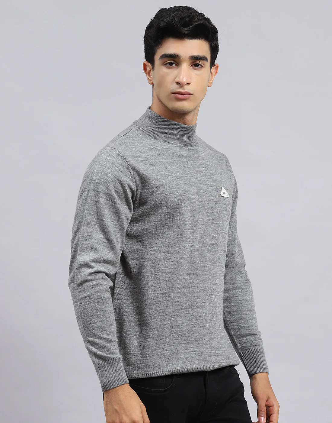 Men Grey Solid Turtle Neck Full Sleeve Pullover - Image 4