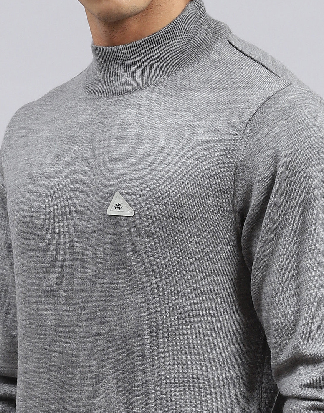 Men Grey Solid Turtle Neck Full Sleeve Pullover - Image 6