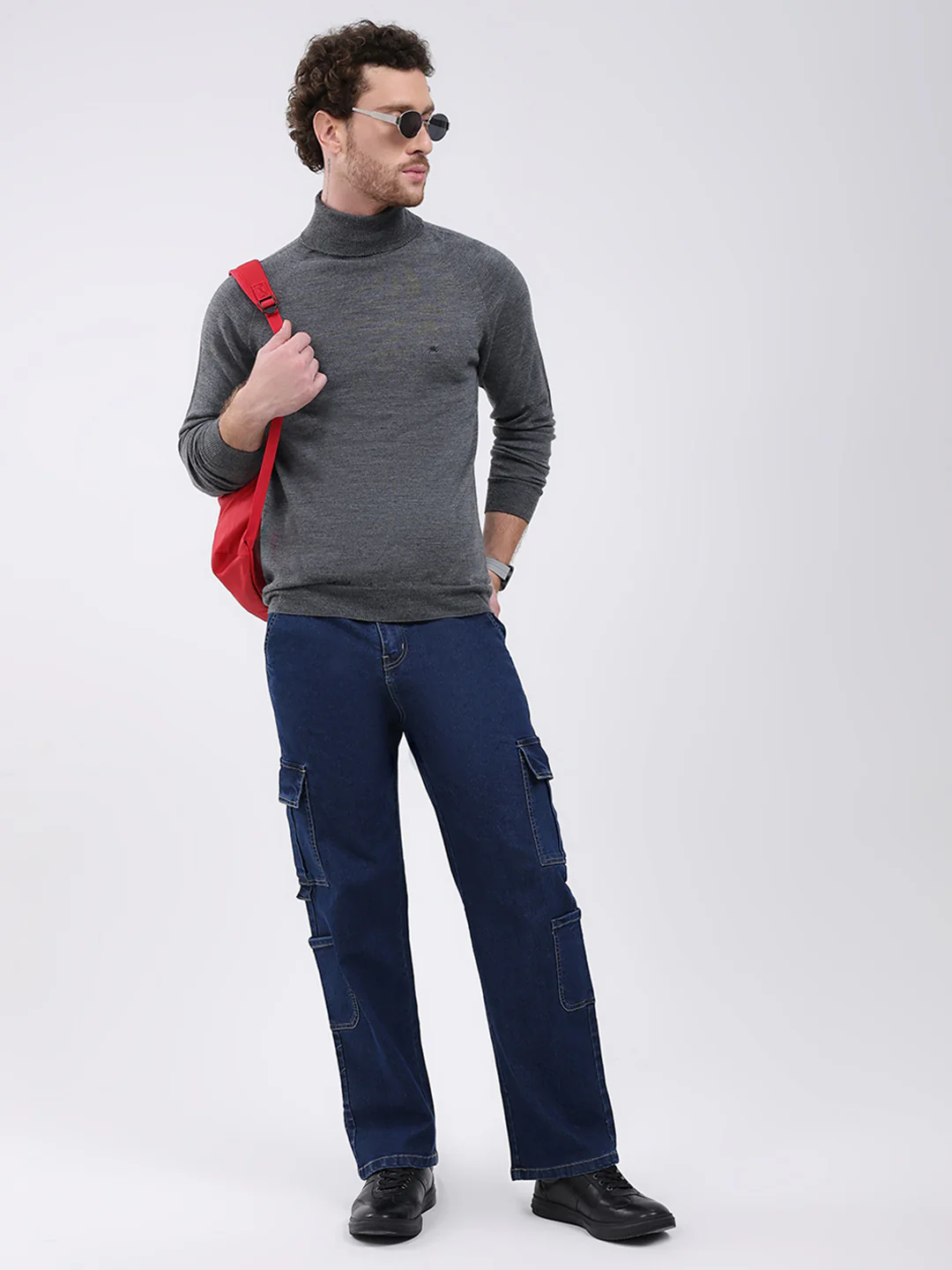 Men Grey Solid Turtle Neck Full Sleeve Pullover - Image 2